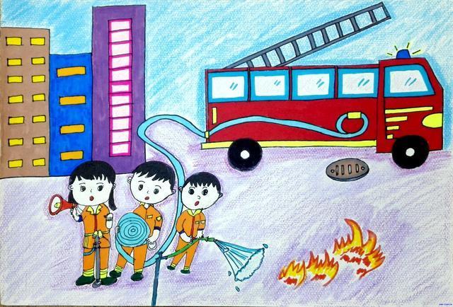 二年級(jí)的消防安全兒童彩色畫(huà)精選